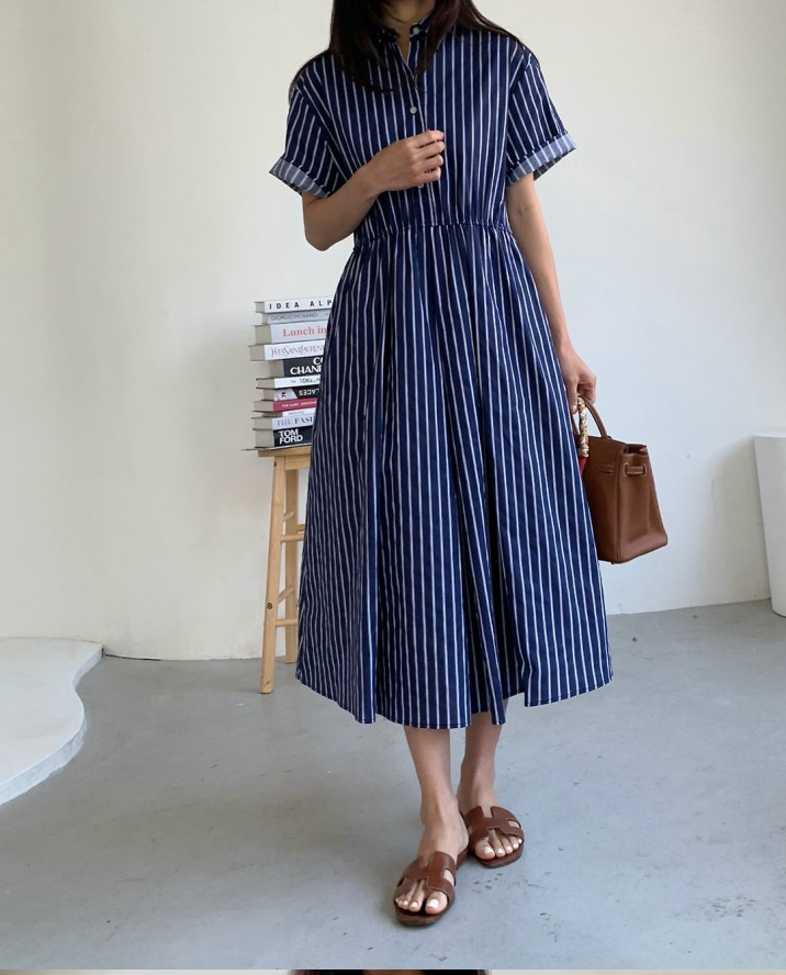🌿👗 럭키룸 스트라이프 초이스 밴딩 원피스 │ Stripe Waist Elastic Midi Dress │ Easy Daily Feminine Dress