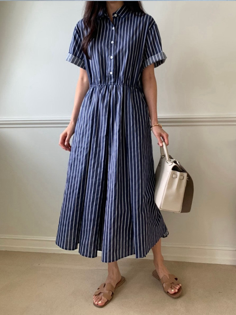 🌿👗 럭키룸 스트라이프 초이스 밴딩 원피스 │ Stripe Waist Elastic Midi Dress │ Easy Daily Feminine Dress
