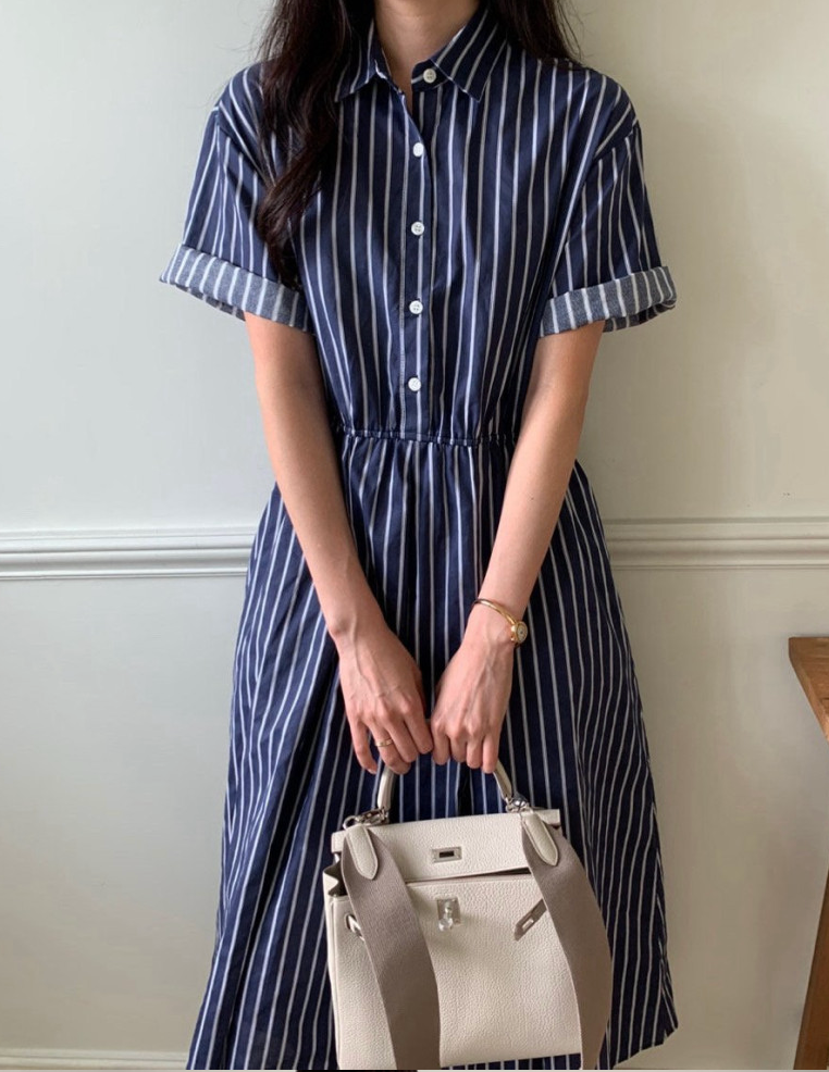 🌿👗 럭키룸 스트라이프 초이스 밴딩 원피스 │ Stripe Waist Elastic Midi Dress │ Easy Daily Feminine Dress