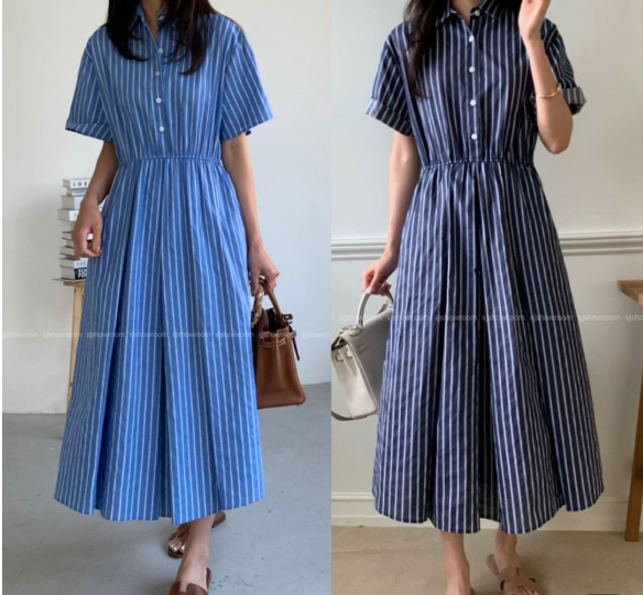 🌿👗 럭키룸 스트라이프 초이스 밴딩 원피스 │ Stripe Waist Elastic Midi Dress │ Easy Daily Feminine Dress