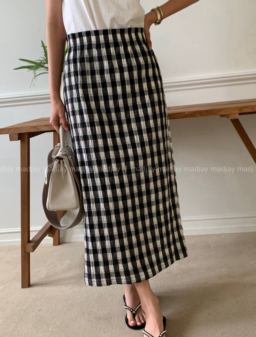🖤🌿 럭키룸 레이첼 체크 일자 스커트 │ Lucky Room Rachel Check Straight Skirt │ Easy Chic Daily Skirt