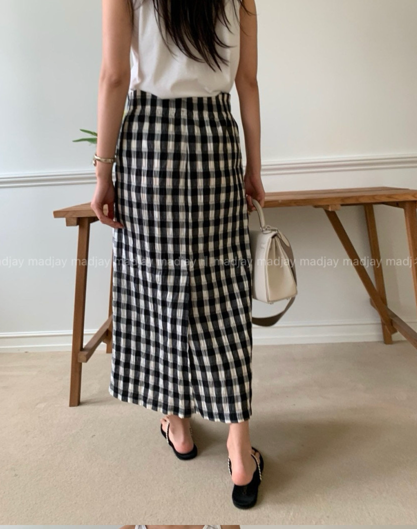 🖤🌿 럭키룸 레이첼 체크 일자 스커트 │ Lucky Room Rachel Check Straight Skirt │ Easy Chic Daily Skirt