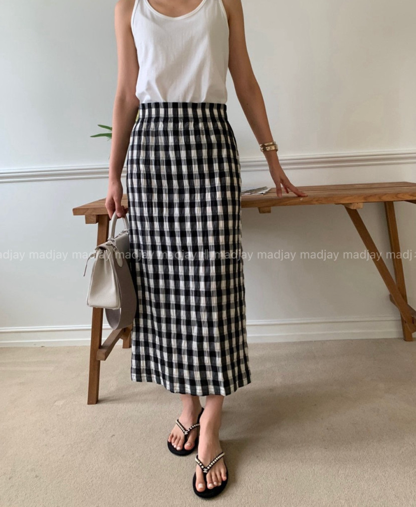 🖤🌿 럭키룸 레이첼 체크 일자 스커트 │ Lucky Room Rachel Check Straight Skirt │ Easy Chic Daily Skirt