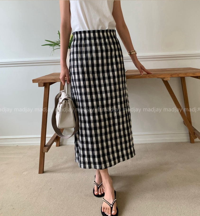🖤🌿 럭키룸 레이첼 체크 일자 스커트 │ Lucky Room Rachel Check Straight Skirt │ Easy Chic Daily Skirt