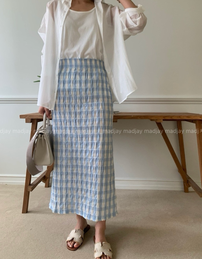 🖤🌿 럭키룸 레이첼 체크 일자 스커트 │ Lucky Room Rachel Check Straight Skirt │ Easy Chic Daily Skirt