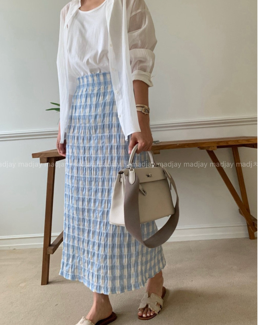 🖤🌿 럭키룸 레이첼 체크 일자 스커트 │ Lucky Room Rachel Check Straight Skirt │ Easy Chic Daily Skirt