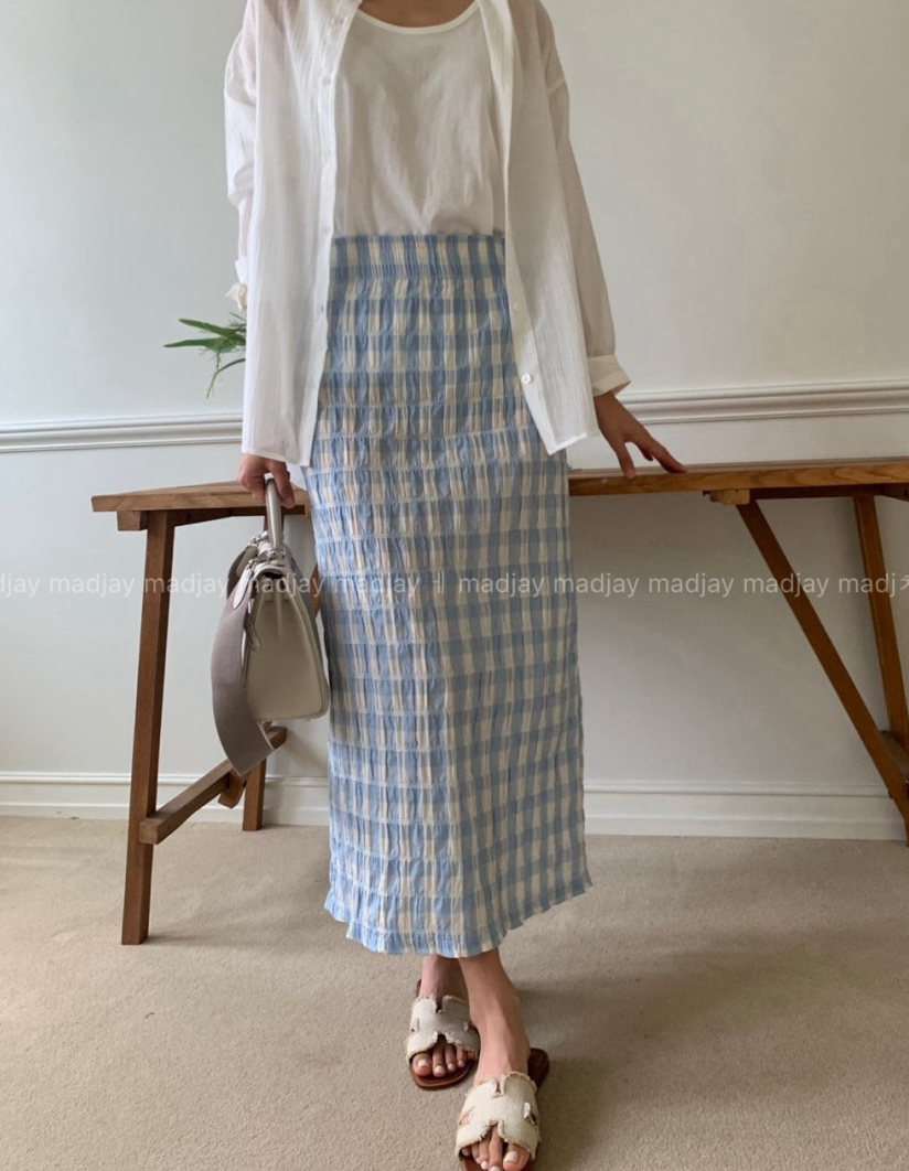 🖤🌿 럭키룸 레이첼 체크 일자 스커트 │ Lucky Room Rachel Check Straight Skirt │ Easy Chic Daily Skirt