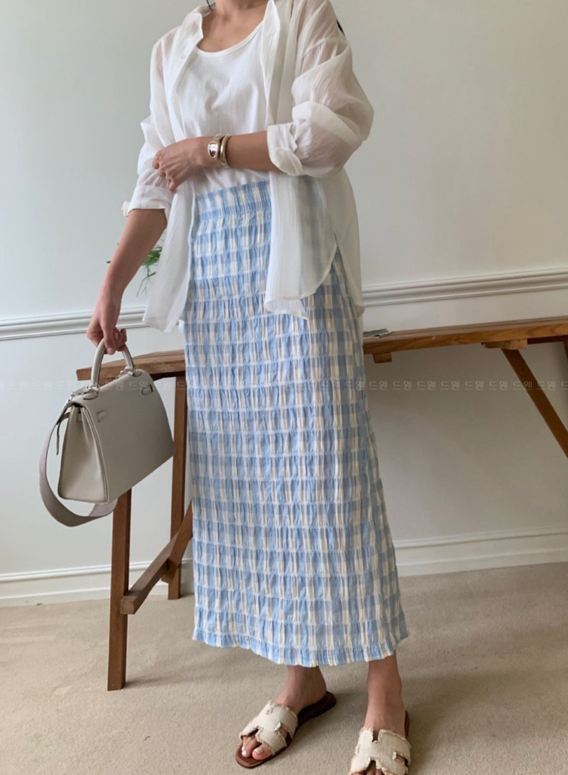 🖤🌿 럭키룸 레이첼 체크 일자 스커트 │ Lucky Room Rachel Check Straight Skirt │ Easy Chic Daily Skirt