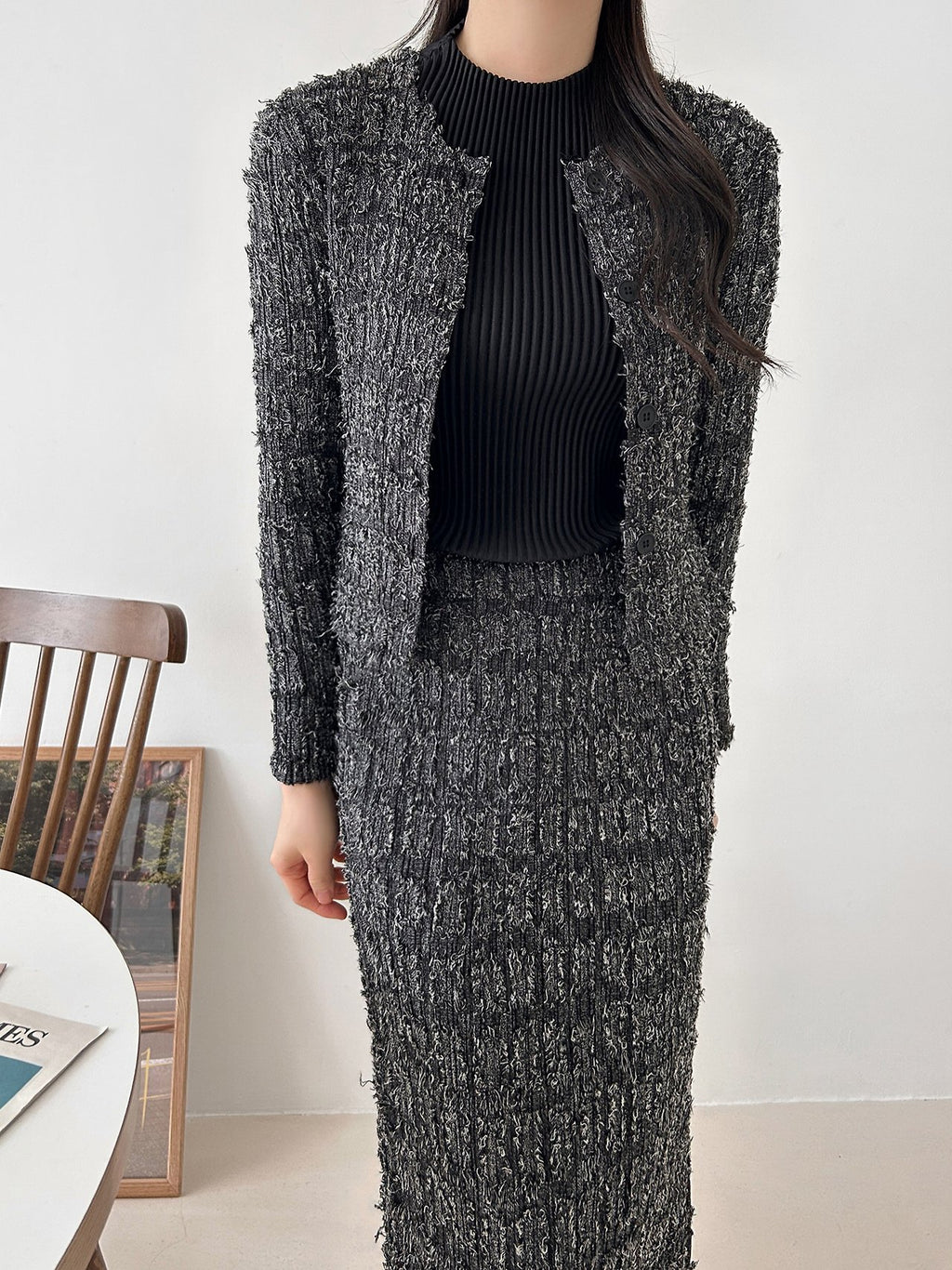 ✨ [플리츠트위드] 고급스러운 텍스처, 플리츠 트위드 자켓 & 스커트 세트 | Pleated Tweed Jacket & Skirt Set