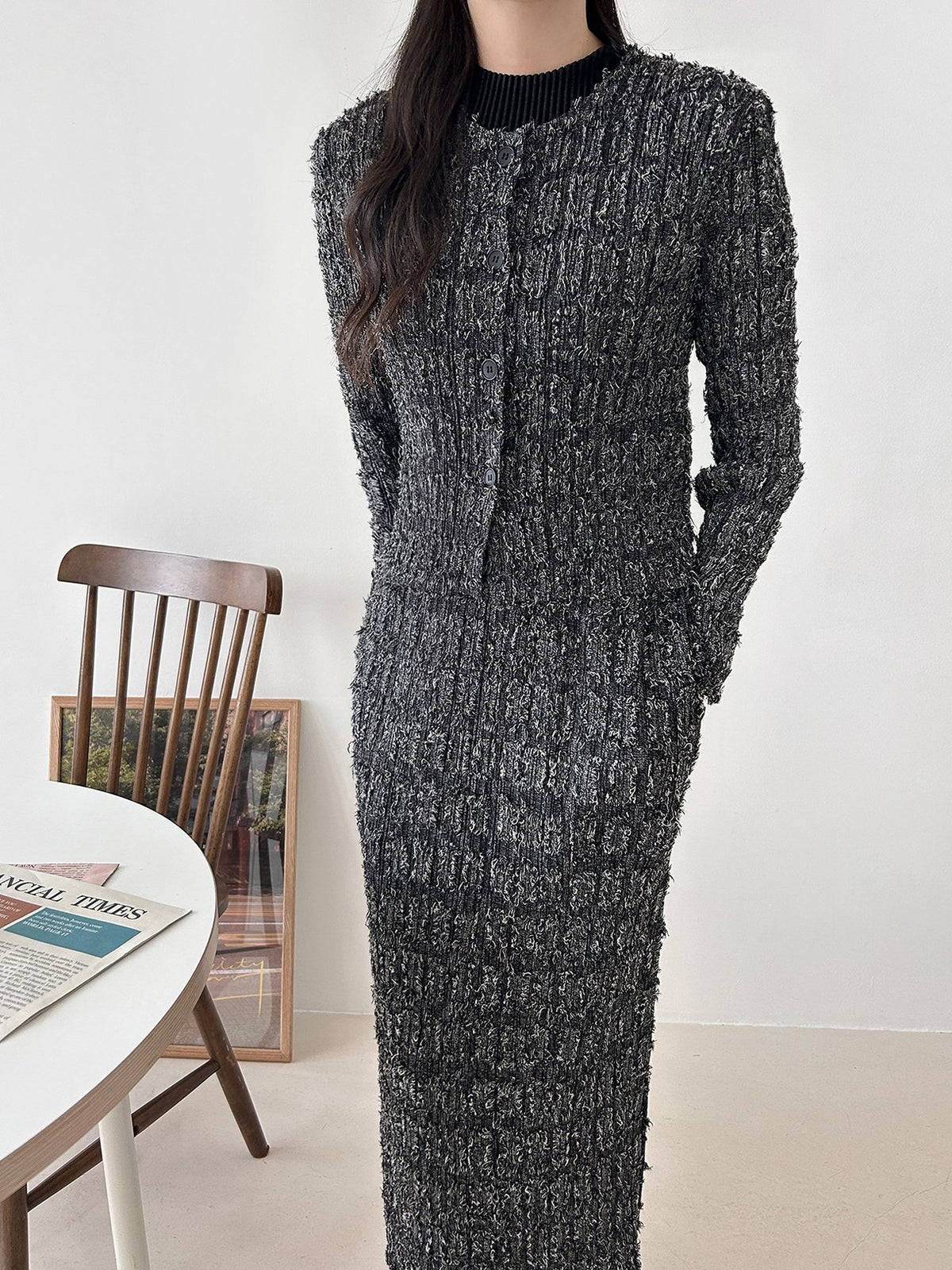✨ [플리츠트위드] 고급스러운 텍스처, 플리츠 트위드 자켓 & 스커트 세트 | Pleated Tweed Jacket & Skirt Set