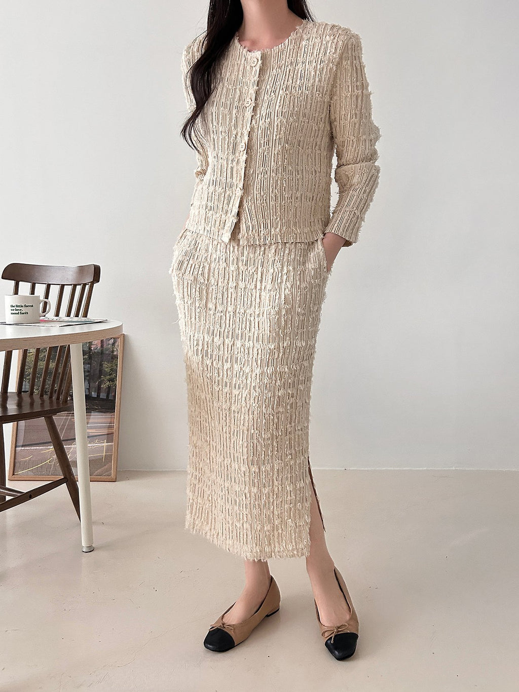 ✨ [플리츠트위드] 고급스러운 텍스처, 플리츠 트위드 자켓 & 스커트 세트 | Pleated Tweed Jacket & Skirt Set