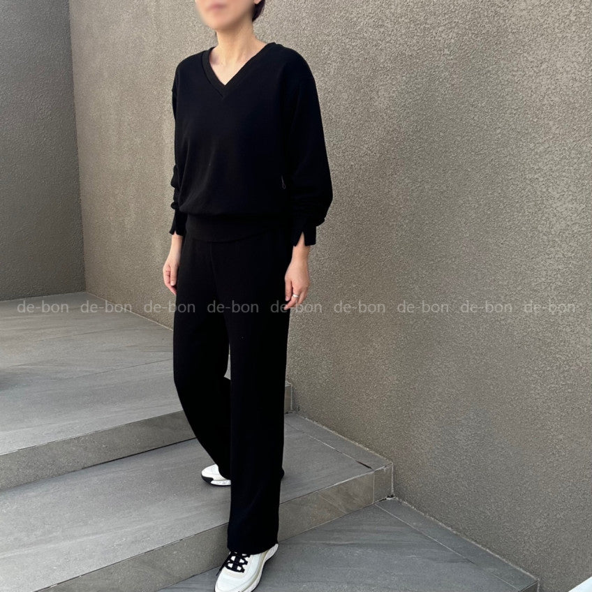 🤎 [노리타] 모카 브이 V넥 데일리 셋업 핏좋은 일자바지 탄탄면 77까지가능  | Mocha V-Neck Daily Set