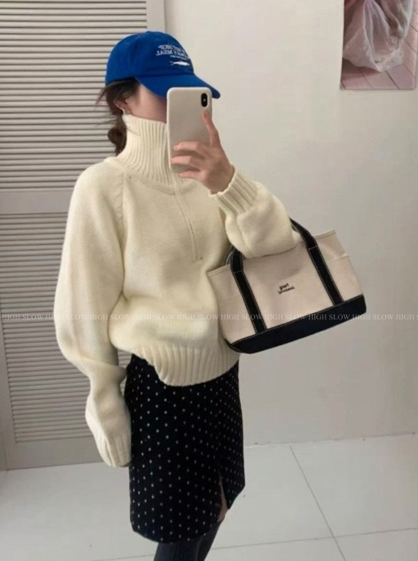 🧶 제니 하프 반집업 니트 나그랑 루즈핏 적당길이감| Jenny Half-Zip Knit