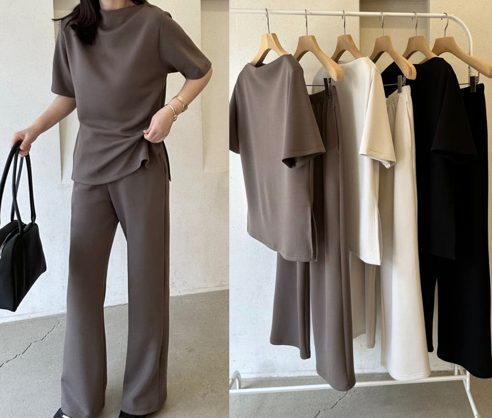 👚 [노리타] 맥킨 텐션 반팔탑 & 와이드 팬츠 가을 투피스 셋업 66까지| McKin Stretch Top & Wide Pants Two-Piece Set