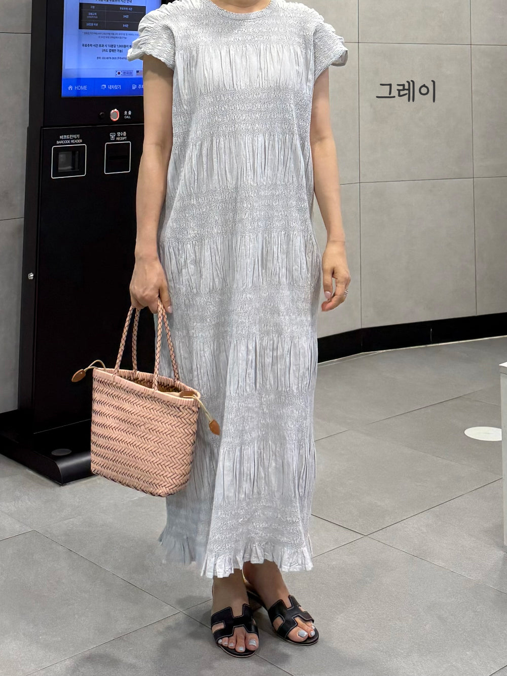 🌿 플리츠 스모그 이세 면 플리츠 롱 원피스 │ Issey Smocked Cotton Pleated Maxi Dress · 캡소매 · 체형커버 · 휴양지원피스 · 내추럴무드 · 55~77반 추천