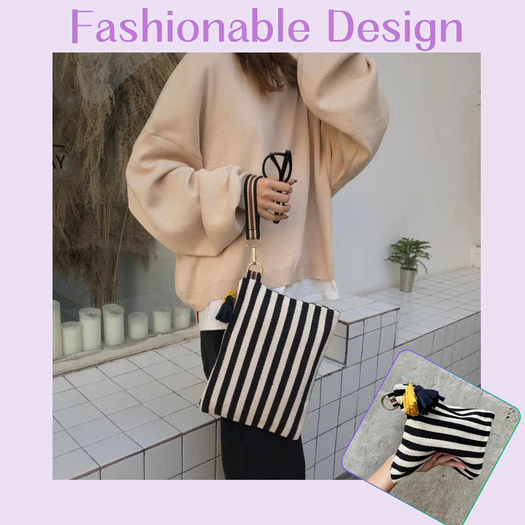 멀티 메이크업 파우치(검정)/ Striped Canvas Multi Pouch – Makeup · Travel · Everyday Organizer(Black)