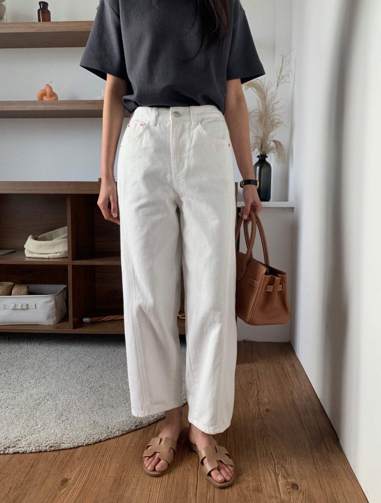 🌸 26ss봄신상🌸 럭키룸 뒷밴딩 화이트 쌍침 면 100%팬츠 🤍 Back-Banding White Cotton Pants