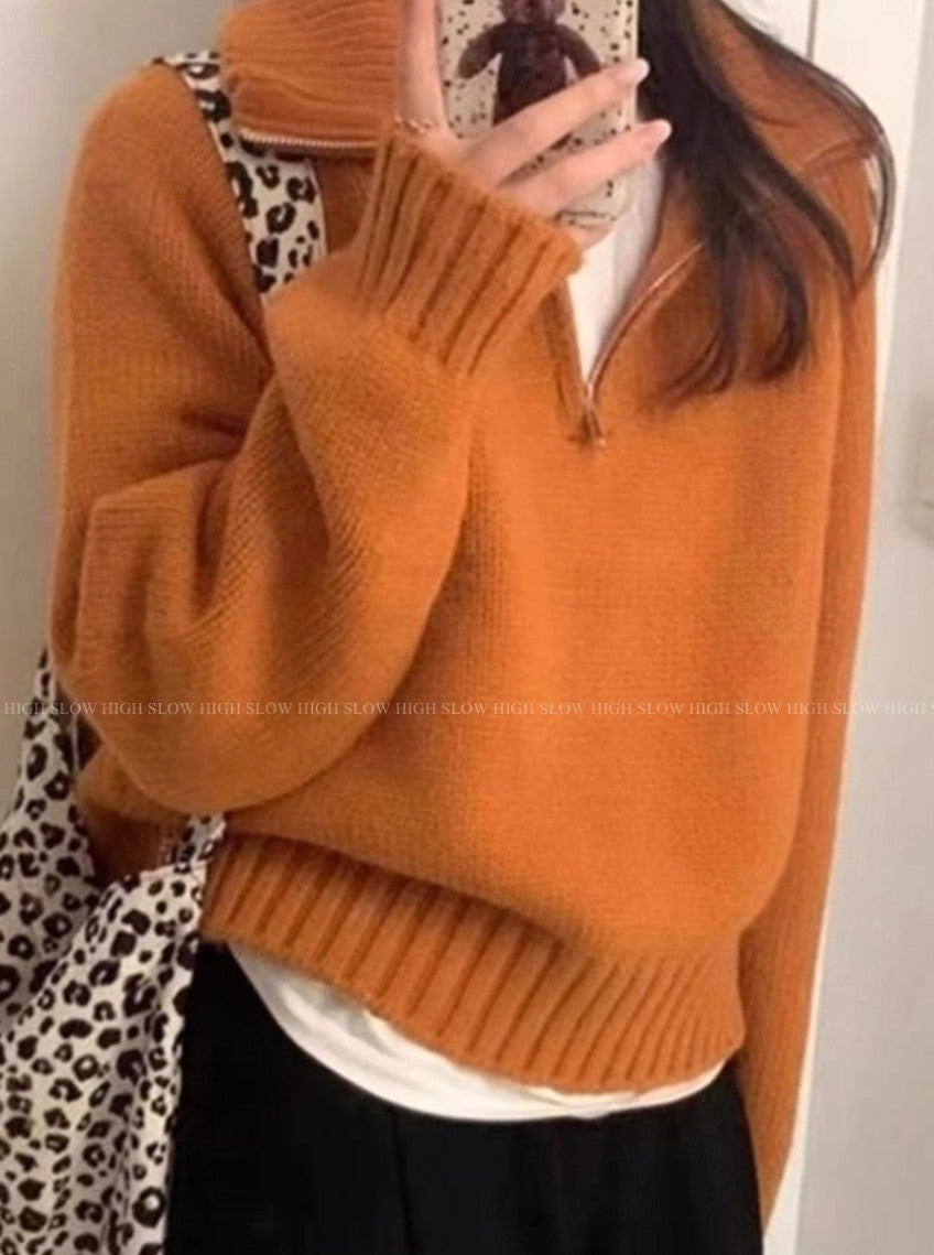 🧶 제니 하프 반집업 니트 나그랑 루즈핏 적당길이감| Jenny Half-Zip Knit