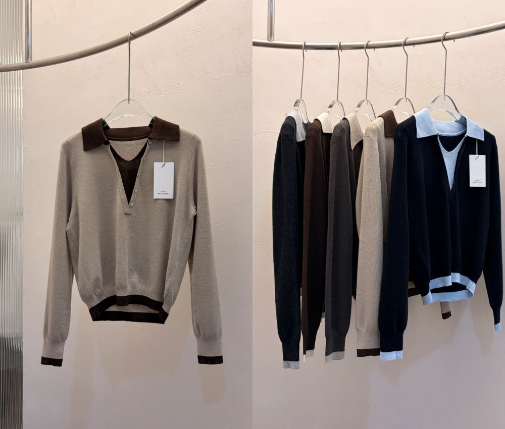 ✨ [블렌딩] 엘라 배색 카라 니트 출근룩 원사고급| Ella Contrast Collar Knit 66까지