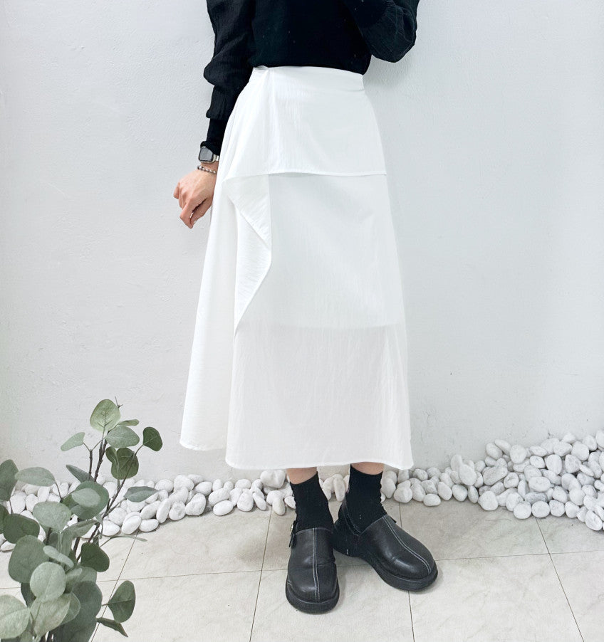 ✨ [러비] [허리30까지] 언발 레이어드 스커트 A라인 롱스커트 밴딩 스커트 여름 스커트 데일리룩 출근룩 | Rubi Asymmetrical Layered Maxi Skirt Elastic Waist Summer A-Line Skirt ✨