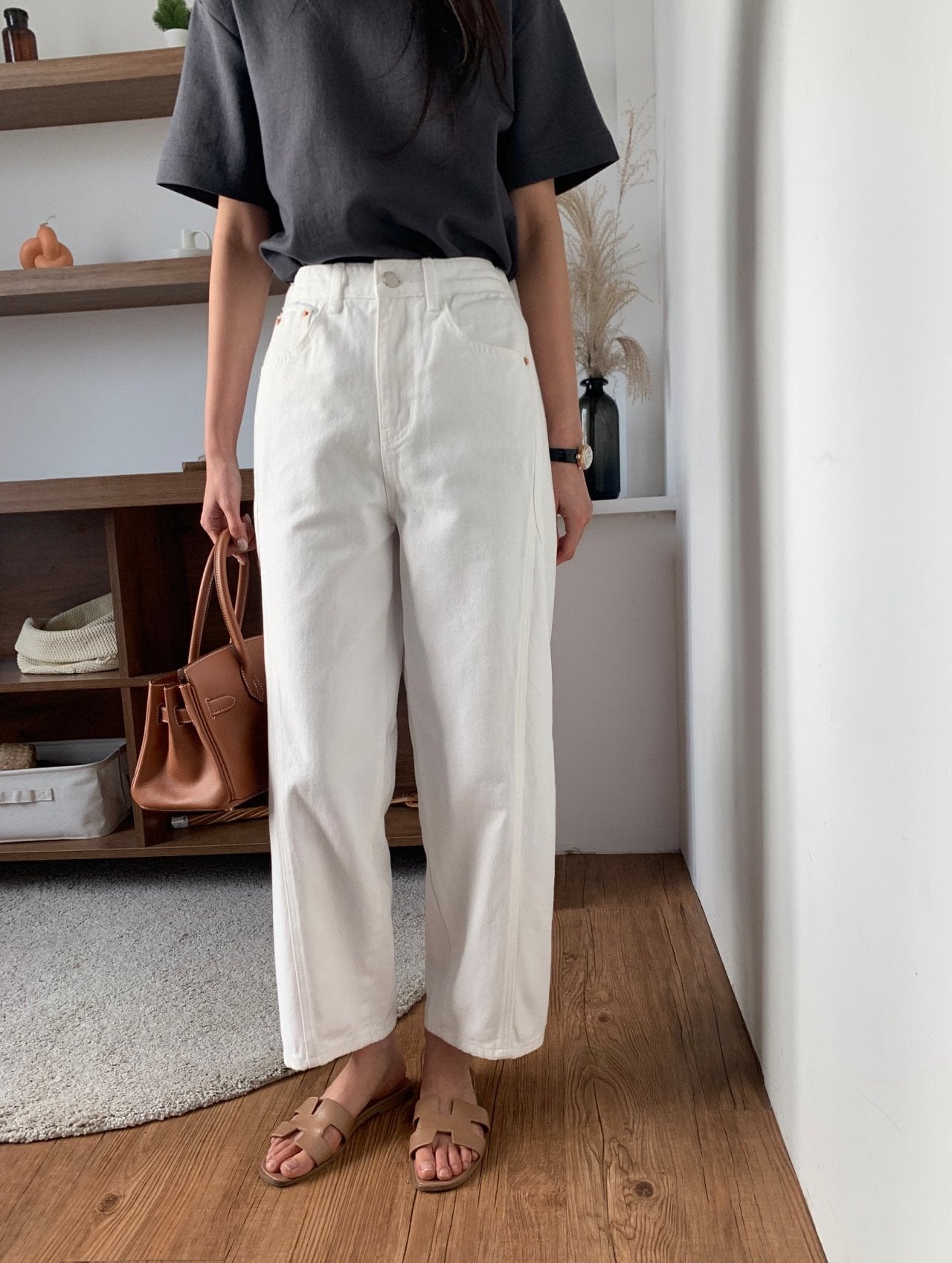 🌸 26ss봄신상🌸 럭키룸 뒷밴딩 화이트 쌍침 면 100%팬츠 🤍 Back-Banding White Cotton Pants
