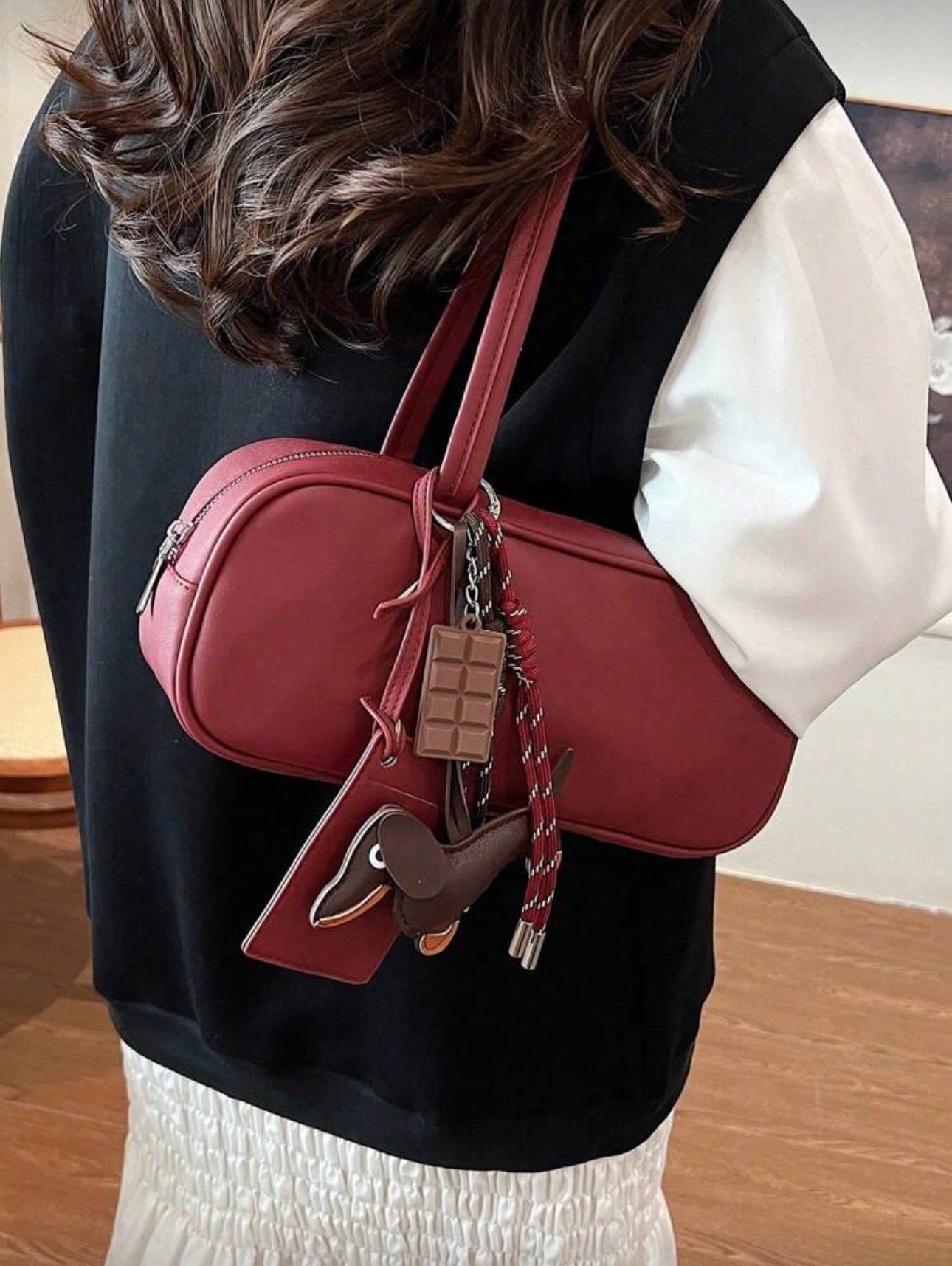 ✨ 소세지독 & 초콜릿 감성 키링 세트 | 빈티지 스트랩 백참 악세서리/Sausage Dog & Chocolate Aesthetic Keychain Set | Vintage Woven Lanyard Accessory