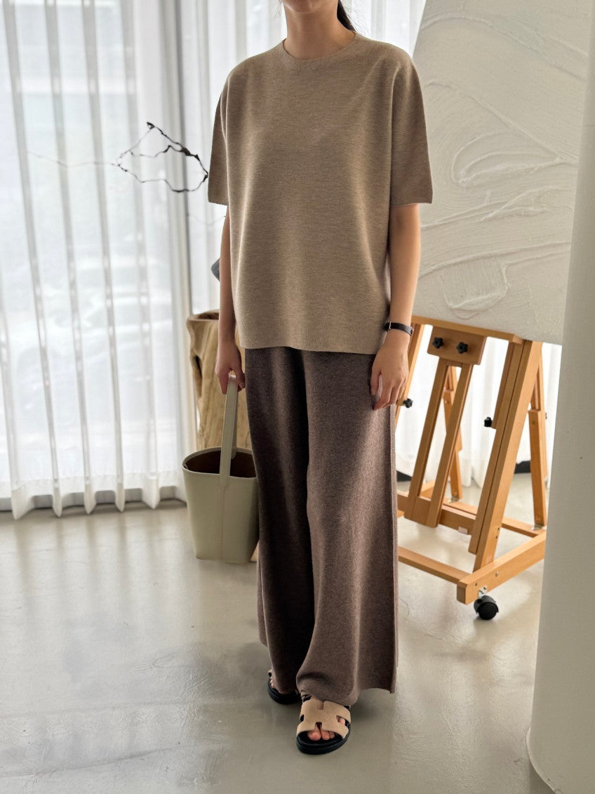 ✨ [PREMIUM LINE] 미네르바 캐시울 루즈핏 홀가먼트 울 100% 와이드 니트 팬츠 | Premium Wholegarment 100% Wool Wide Knit Pants