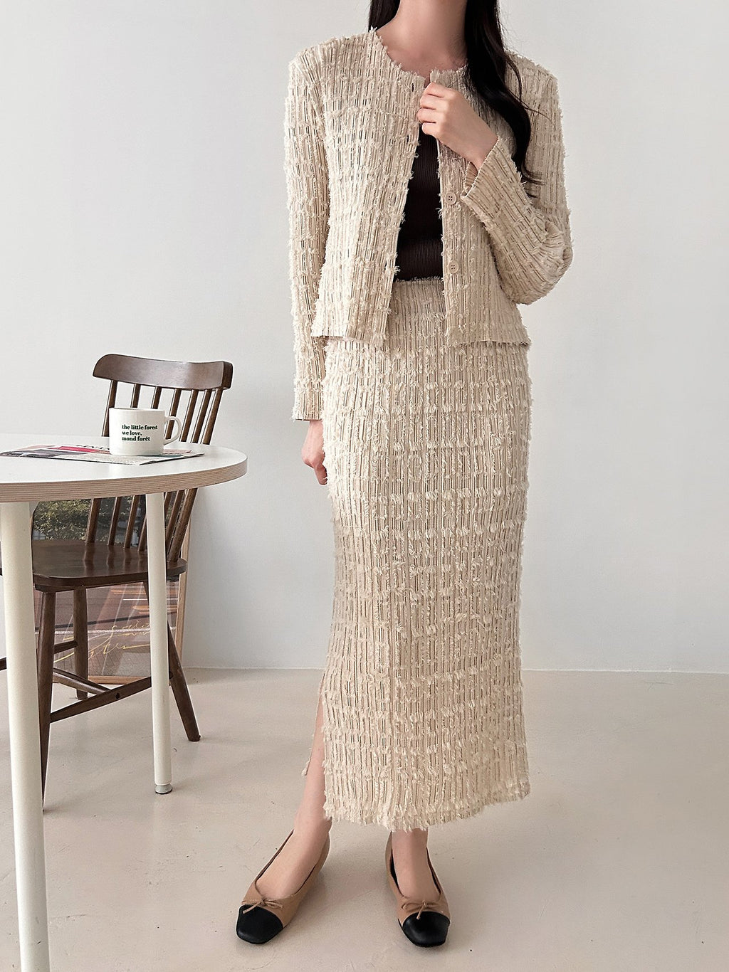 ✨ [플리츠트위드] 고급스러운 텍스처, 플리츠 트위드 자켓 & 스커트 세트 | Pleated Tweed Jacket & Skirt Set