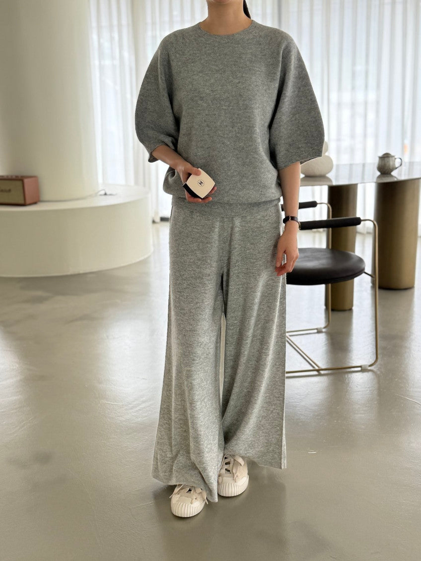 ✨ [PREMIUM LINE] 미네르바 캐시울 루즈핏 홀가먼트 울 100% 와이드 니트 팬츠 | Premium Wholegarment 100% Wool Wide Knit Pants