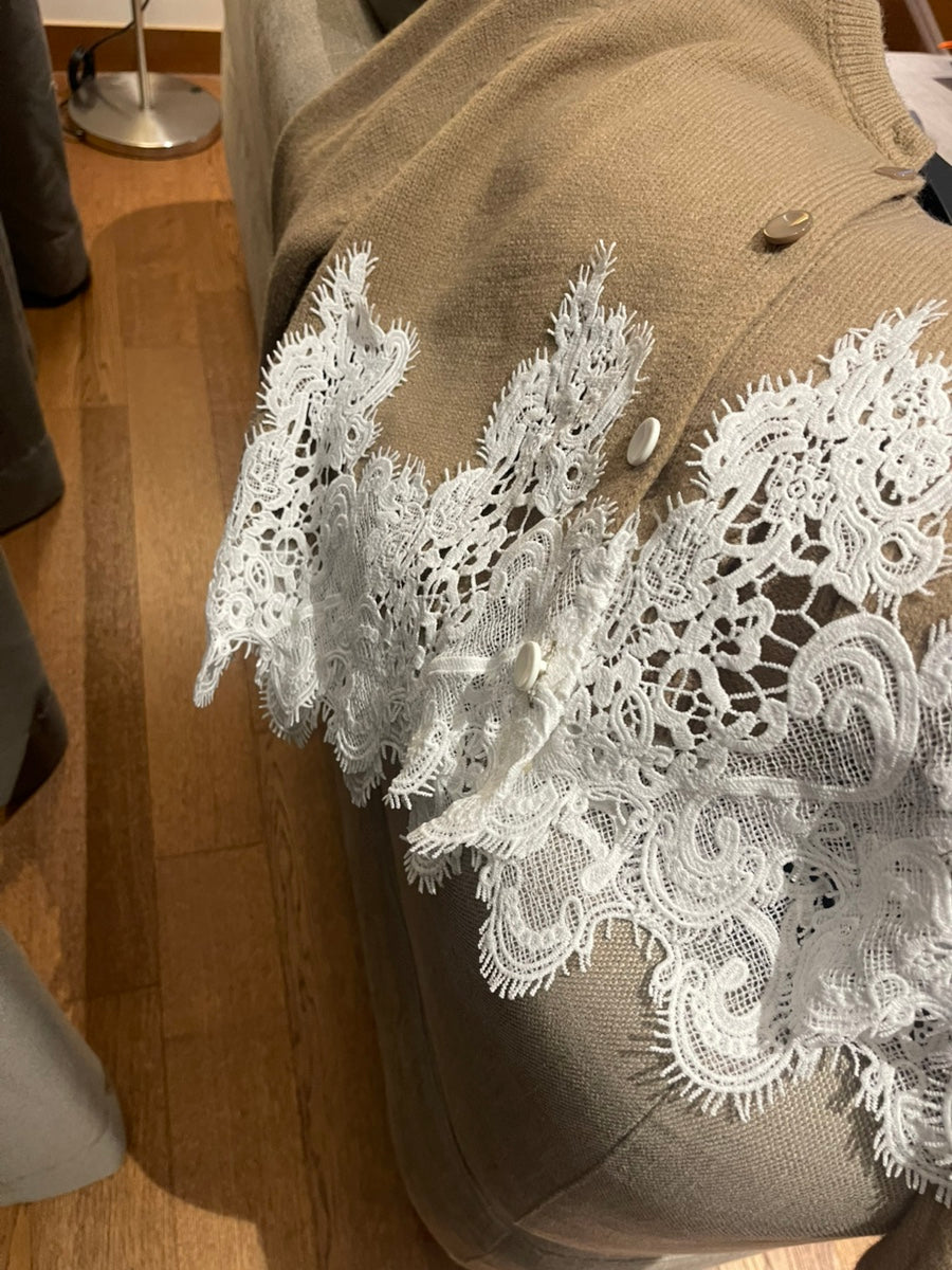 🧶 [레이스 포인트] 배색 레이스 울 니트 가디건 | Contrast Lace Wool Knit Cardigan