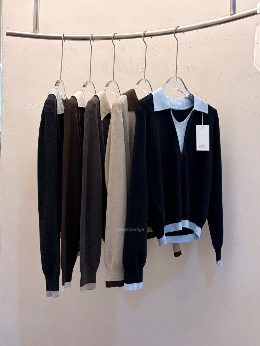 ✨ [블렌딩] 엘라 배색 카라 니트 출근룩 원사고급| Ella Contrast Collar Knit 66까지