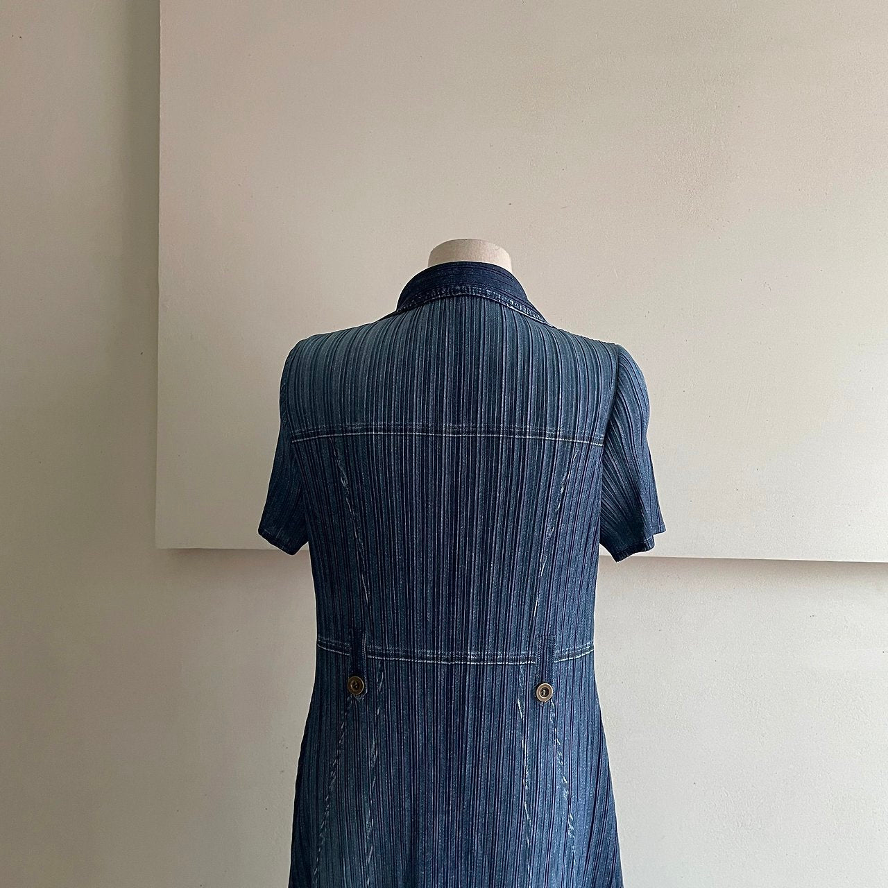✨ [44-66반까지예뻐요] 청 플리츠👗 데님 워싱 플리츠 카라 벨트 롱 원피스 | Denim Wash Pleated Collared Belted Long Dress ✨