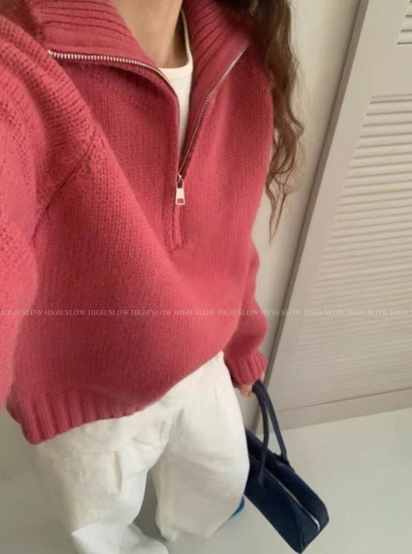 🧶 제니 하프 반집업 니트 나그랑 루즈핏 적당길이감| Jenny Half-Zip Knit