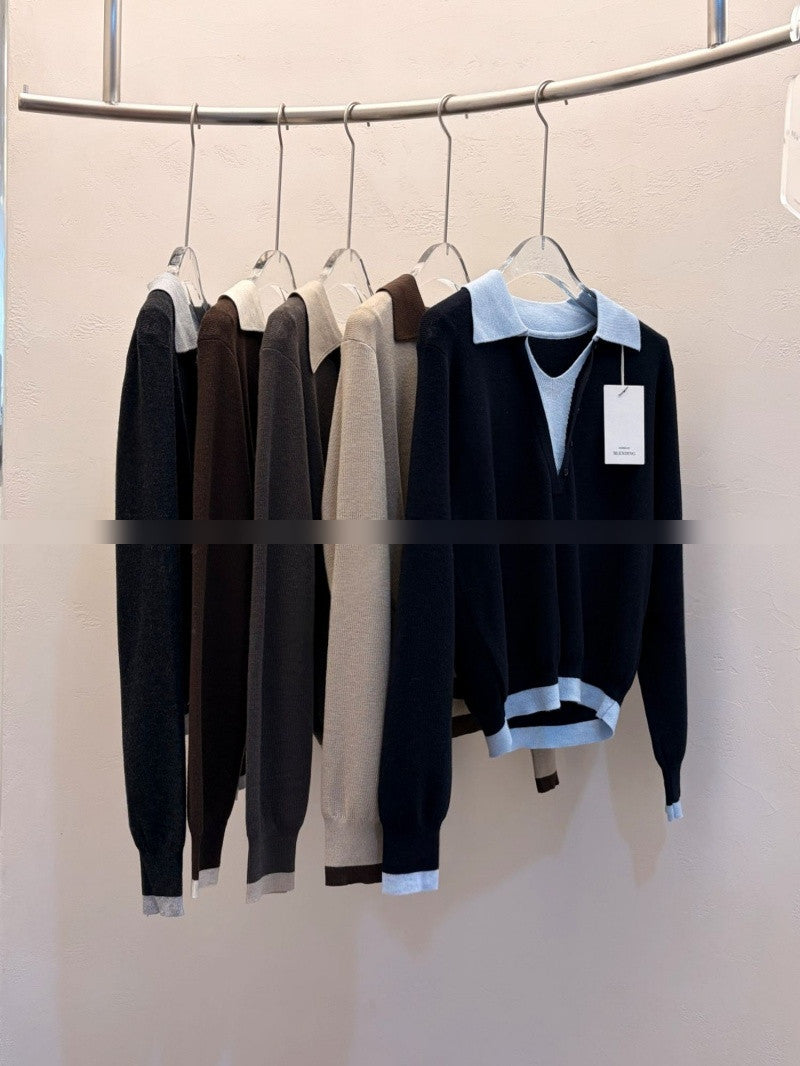 ✨ [블렌딩] 엘라 배색 카라 니트 출근룩 원사고급| Ella Contrast Collar Knit 66까지
