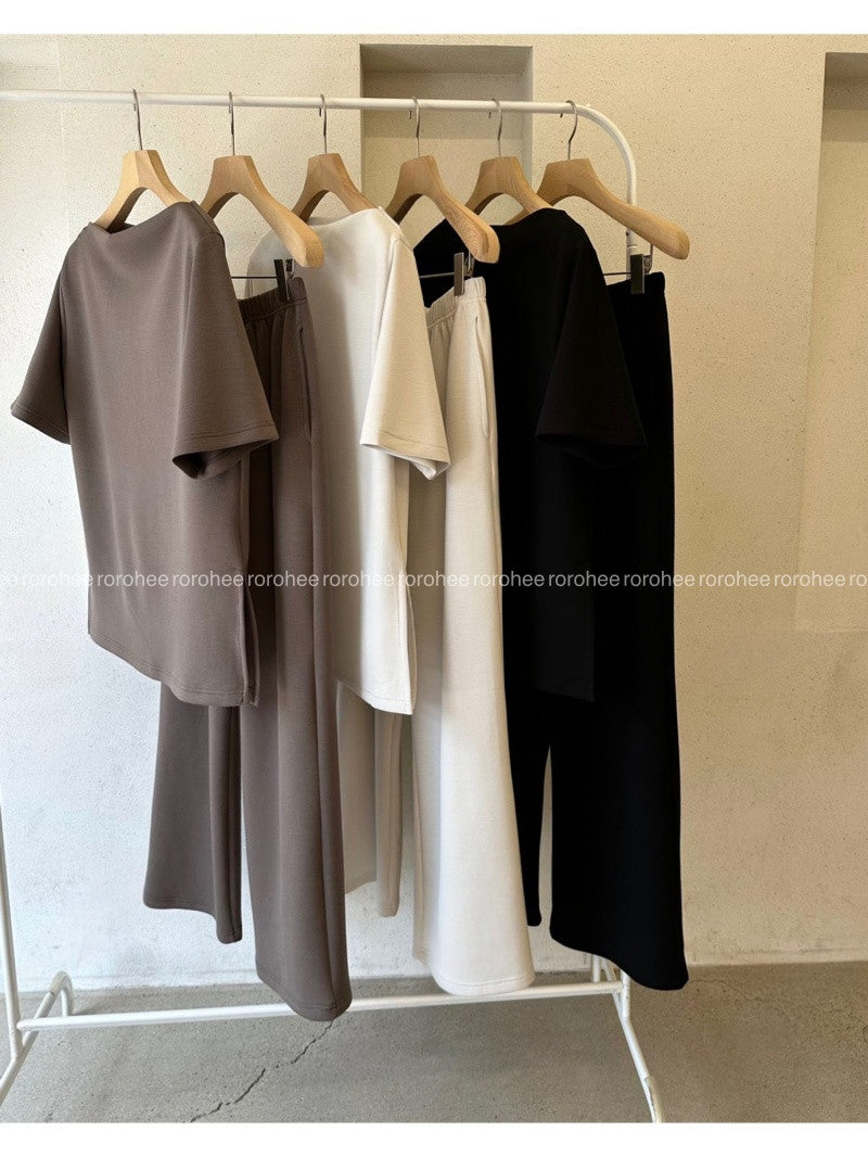 👚 [노리타] 맥킨 텐션 반팔탑 & 와이드 팬츠 가을 투피스 셋업 66까지| McKin Stretch Top & Wide Pants Two-Piece Set