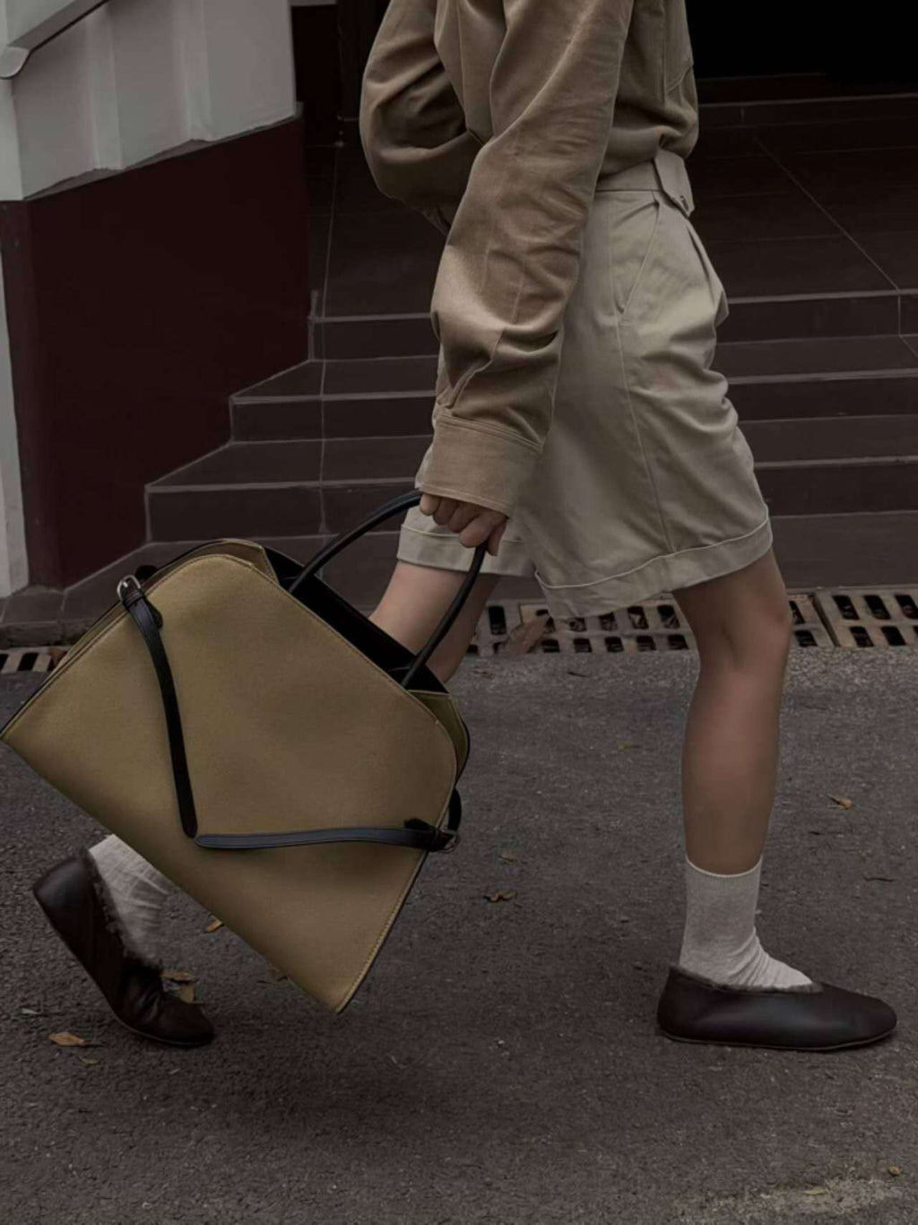 👜 [가을무드 캔버스] 더로* 마고 스타일 소가죽 배색 빅 토트백 | Canvas & Leather Margaux Style Large Tote Bag