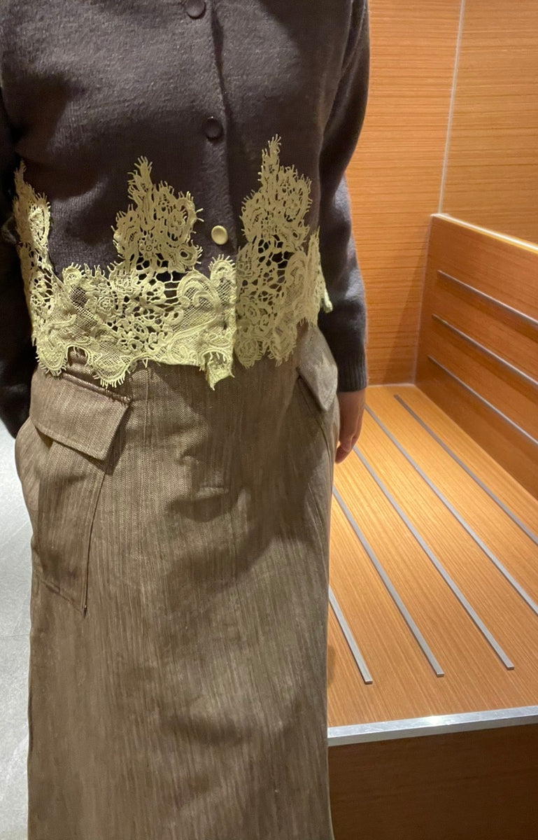 🧶 [레이스 포인트] 배색 레이스 울 니트 가디건 | Contrast Lace Wool Knit Cardigan