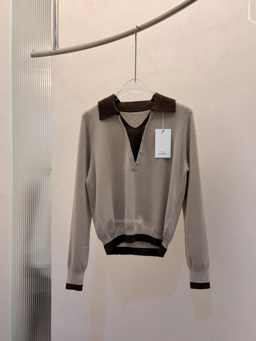 ✨ [블렌딩] 엘라 배색 카라 니트 출근룩 원사고급| Ella Contrast Collar Knit 66까지