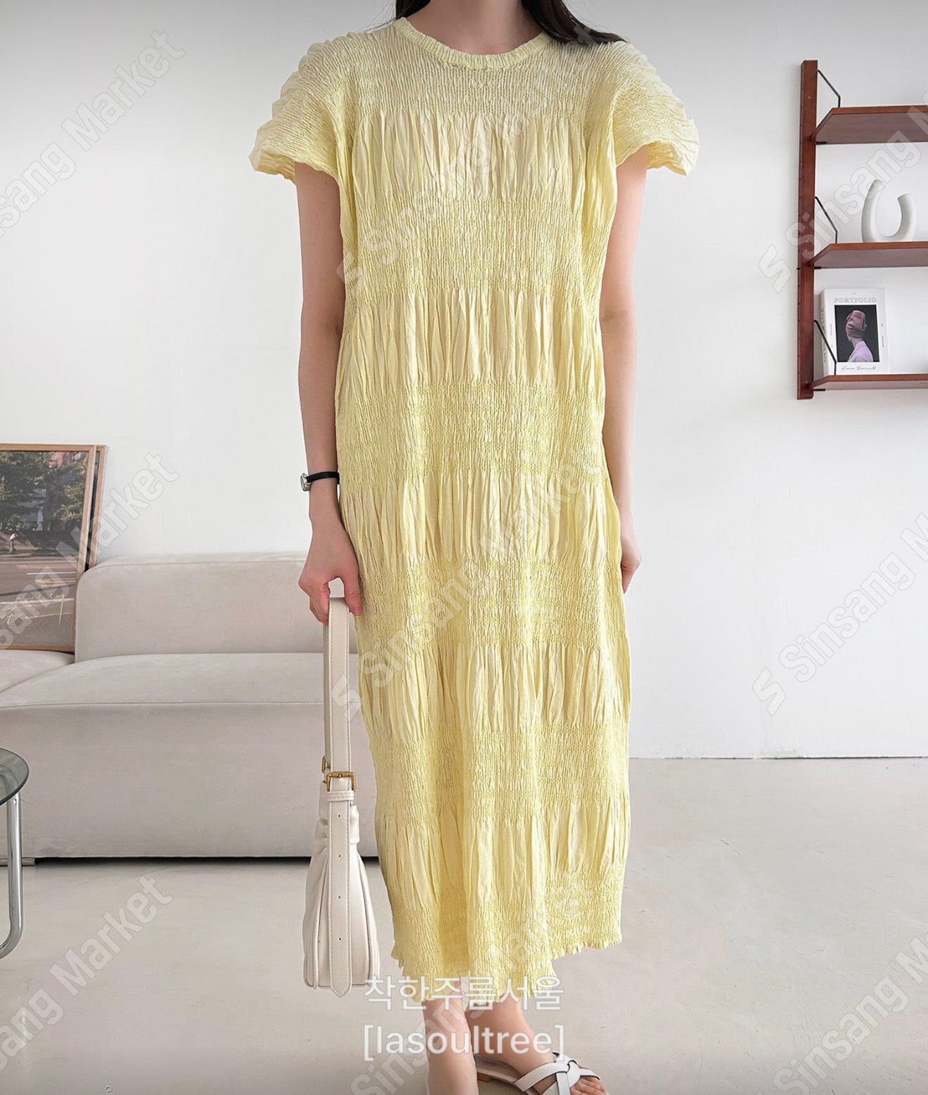 🌿 플리츠 스모그 이세 면 플리츠 롱 원피스 │ Issey Smocked Cotton Pleated Maxi Dress · 캡소매 · 체형커버 · 휴양지원피스 · 내추럴무드 · 55~77반 추천