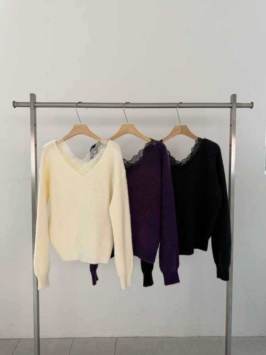 💜 톡시 레이스 V넥 앙고라 니트 | Lace V-Neck Angora Knit