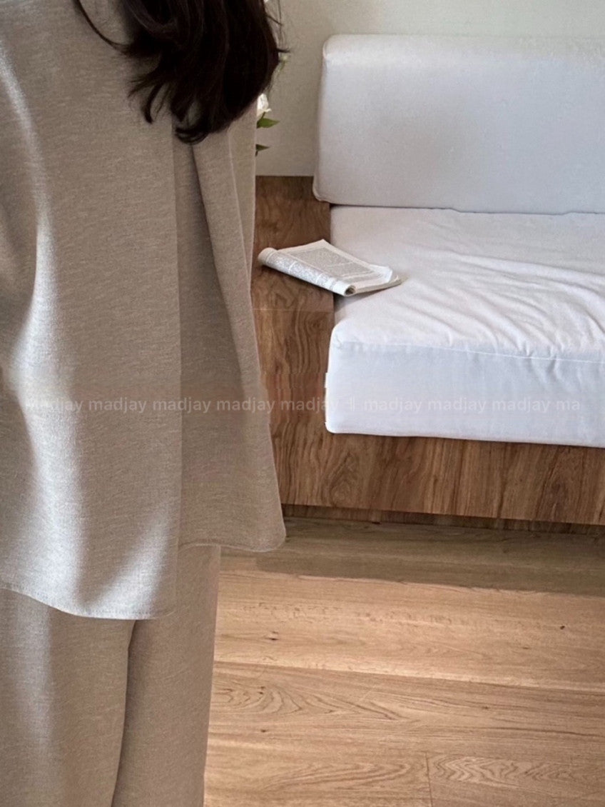 ✨ [노리타] [~88까지] 프리미엄 링클프리 린넨 터치 투피스 세트 루즈핏 반팔 티셔츠 와이드 밴딩 팬츠 여름 데일리룩 여행룩 | Premium Wrinkle-Free Linen Touch Two-Piece Set Relaxed Top & Wide-Leg Elastic Pants ✨