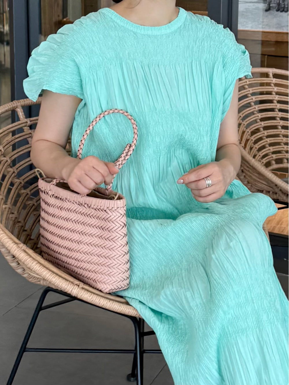 🌿 플리츠 스모그 이세 면 플리츠 롱 원피스 │ Issey Smocked Cotton Pleated Maxi Dress · 캡소매 · 체형커버 · 휴양지원피스 · 내추럴무드 · 55~77반 추천