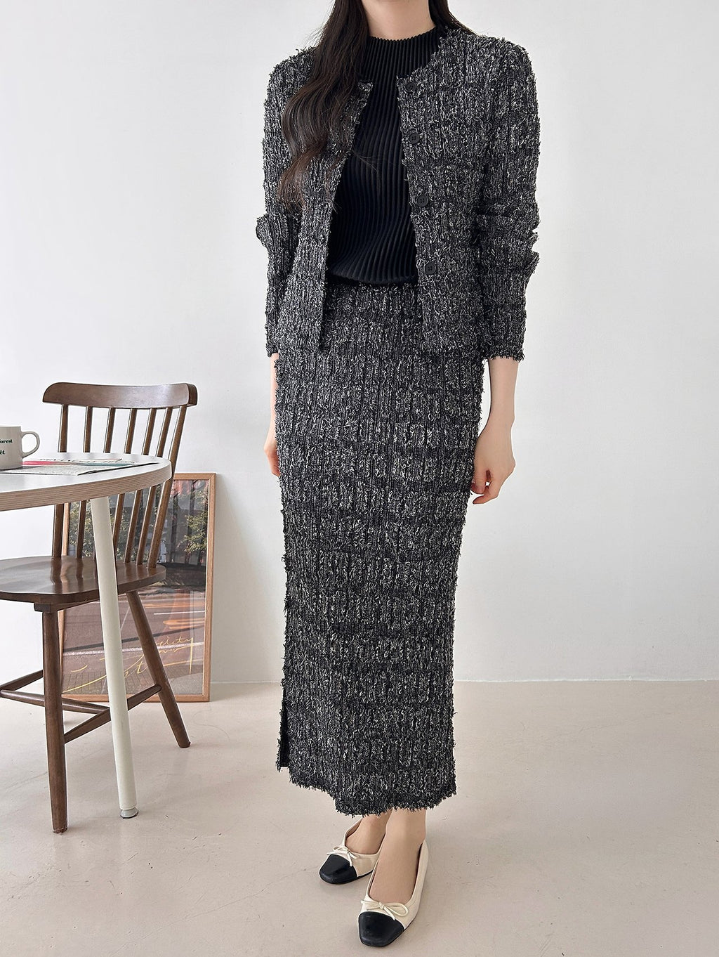 ✨ [플리츠트위드] 고급스러운 텍스처, 플리츠 트위드 자켓 & 스커트 세트 | Pleated Tweed Jacket & Skirt Set
