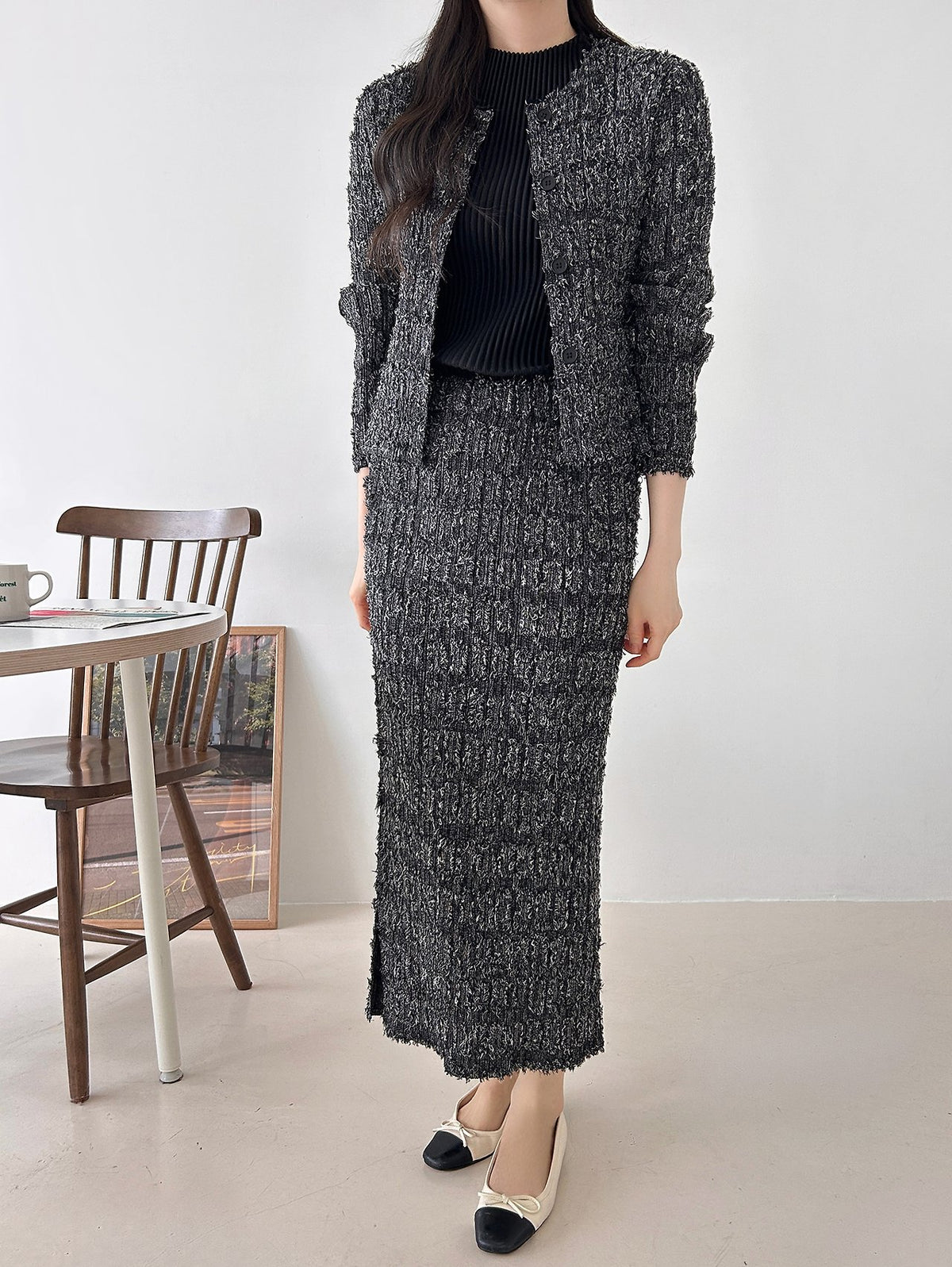 ✨ [플리츠트위드] 고급스러운 텍스처, 플리츠 트위드 자켓 & 스커트 세트 | Pleated Tweed Jacket & Skirt Set