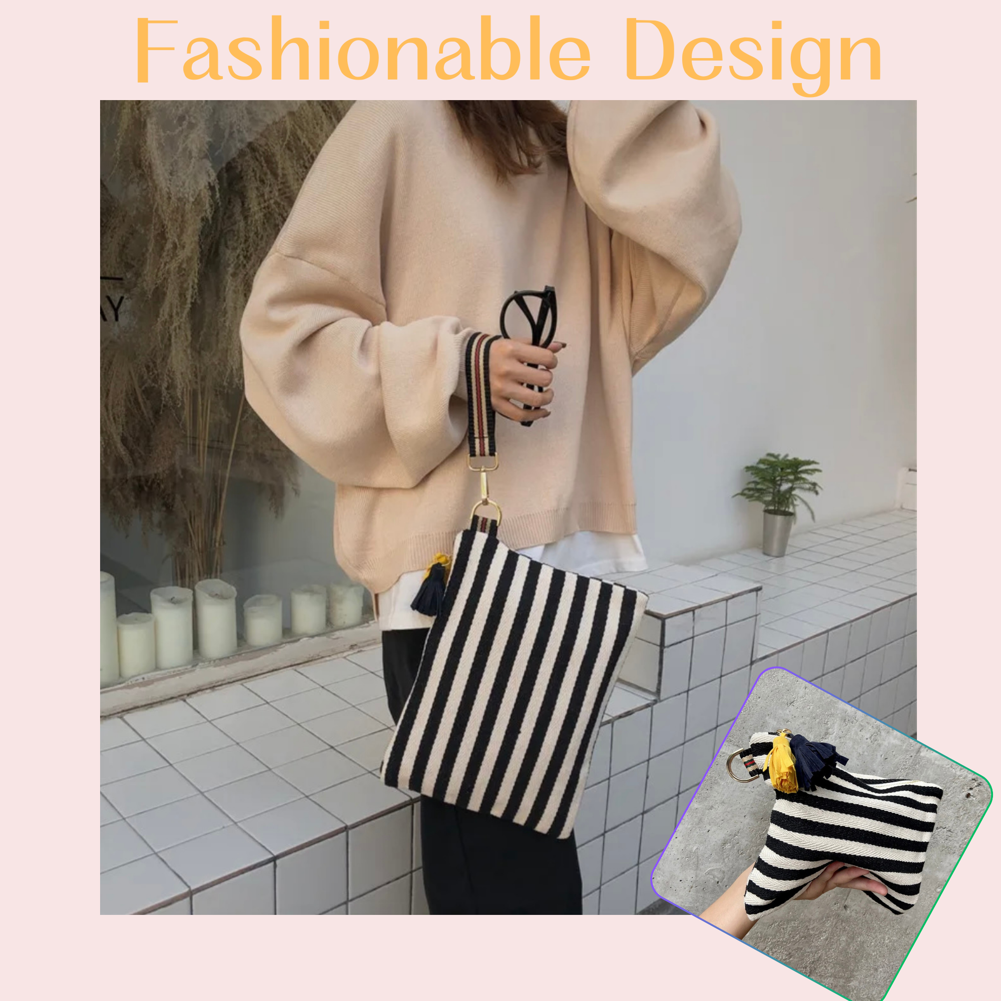 멀티 메이크업 파우치(레드)/ Striped Canvas Multi Pouch(Red) – Makeup · Travel · Everyday Organizer