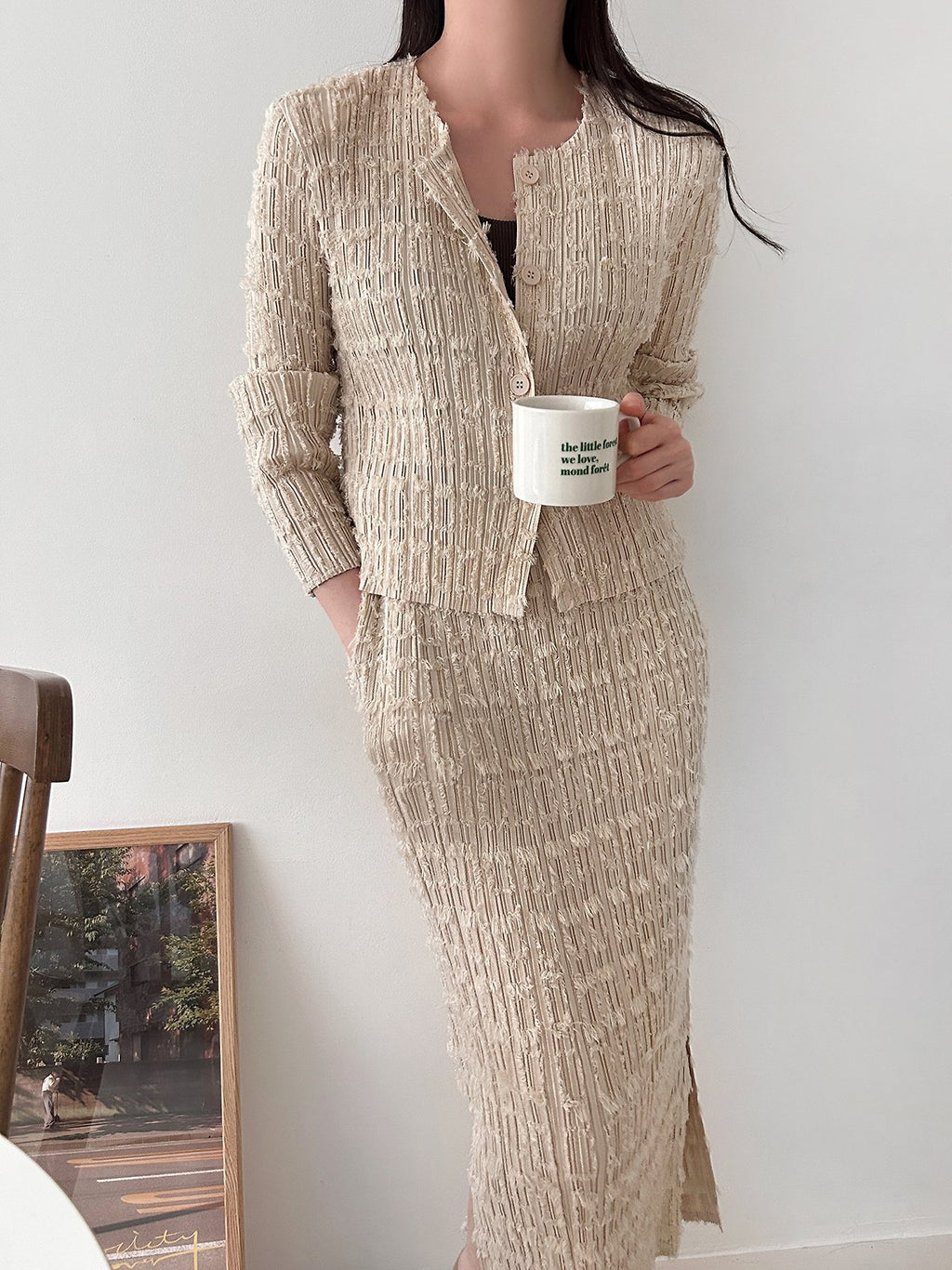 ✨ [플리츠트위드] 고급스러운 텍스처, 플리츠 트위드 자켓 & 스커트 세트 | Pleated Tweed Jacket & Skirt Set
