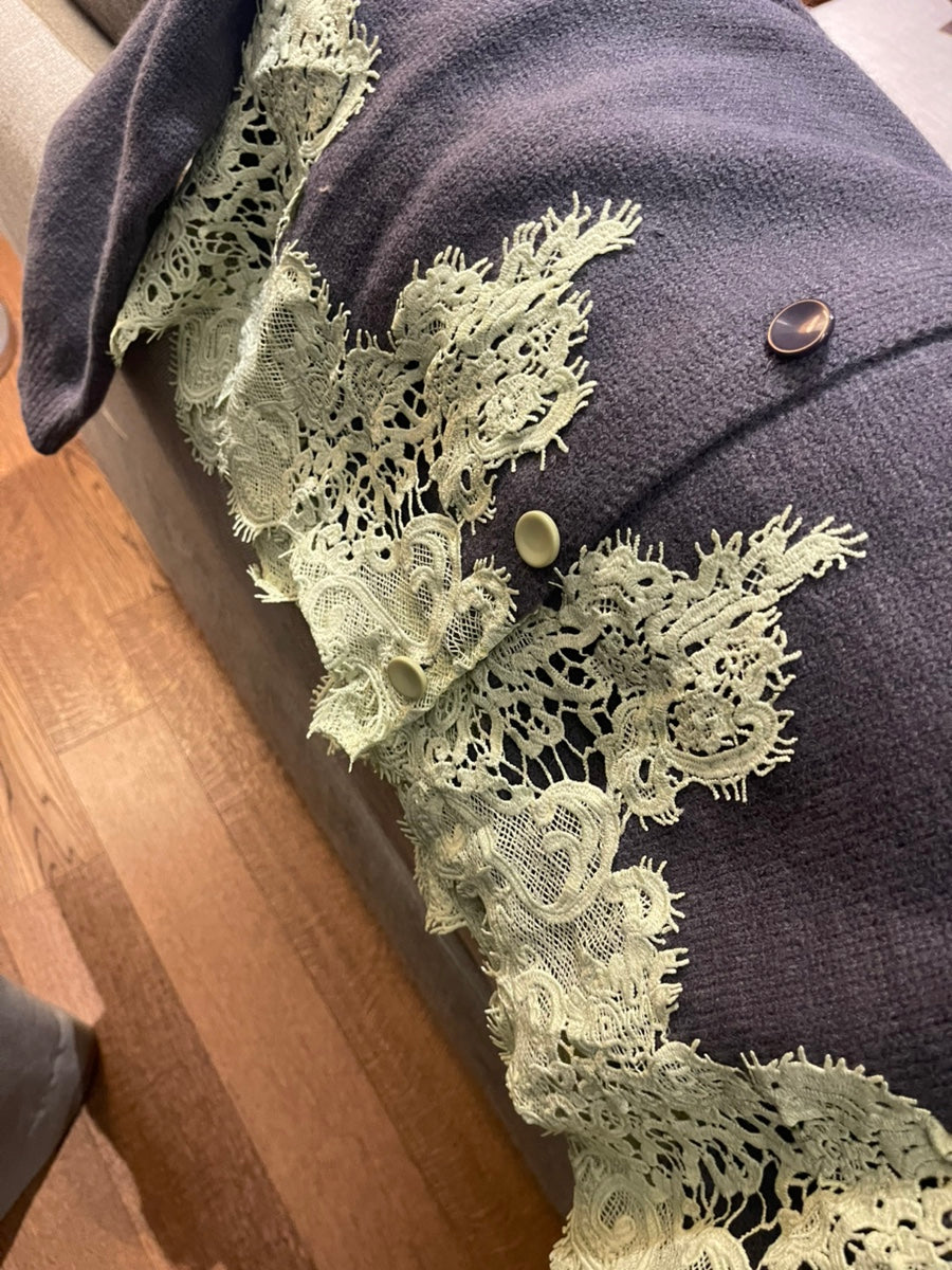 🧶 [레이스 포인트] 배색 레이스 울 니트 가디건 | Contrast Lace Wool Knit Cardigan