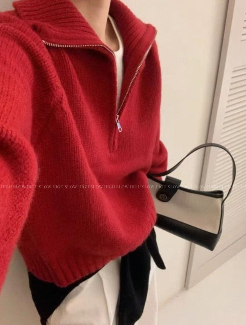 🧶 제니 하프 반집업 니트 나그랑 루즈핏 적당길이감| Jenny Half-Zip Knit