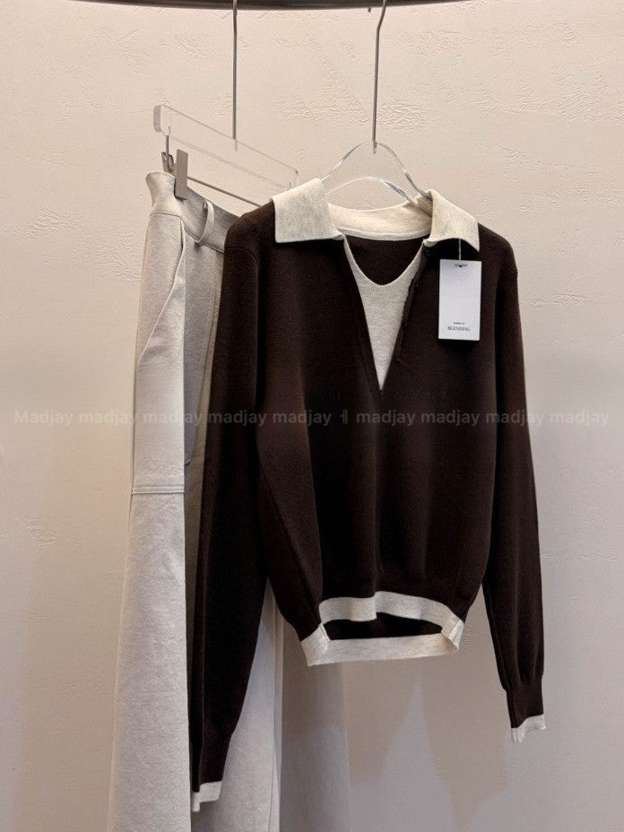 ✨ [블렌딩] 엘라 배색 카라 니트 출근룩 원사고급| Ella Contrast Collar Knit 66까지