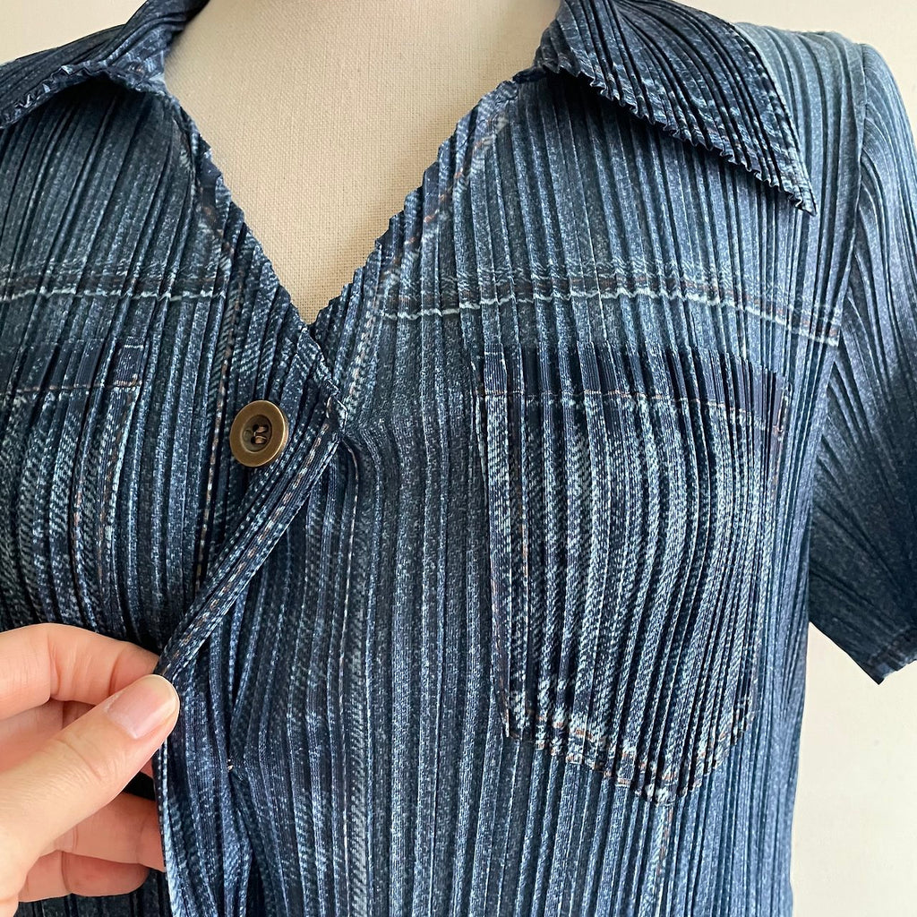 ✨ [44-66반까지예뻐요] 청 플리츠👗 데님 워싱 플리츠 카라 벨트 롱 원피스 | Denim Wash Pleated Collared Belted Long Dress ✨